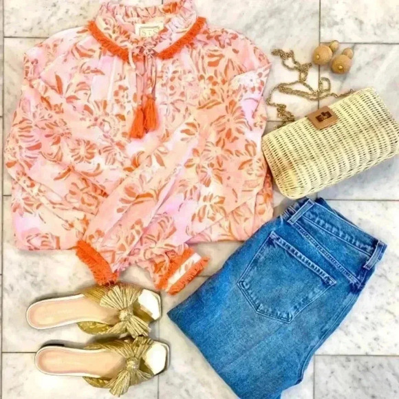 SAIL TO SABLE CORAL TOILE RUFFLE
NECK TOP - Picture 6 of 6